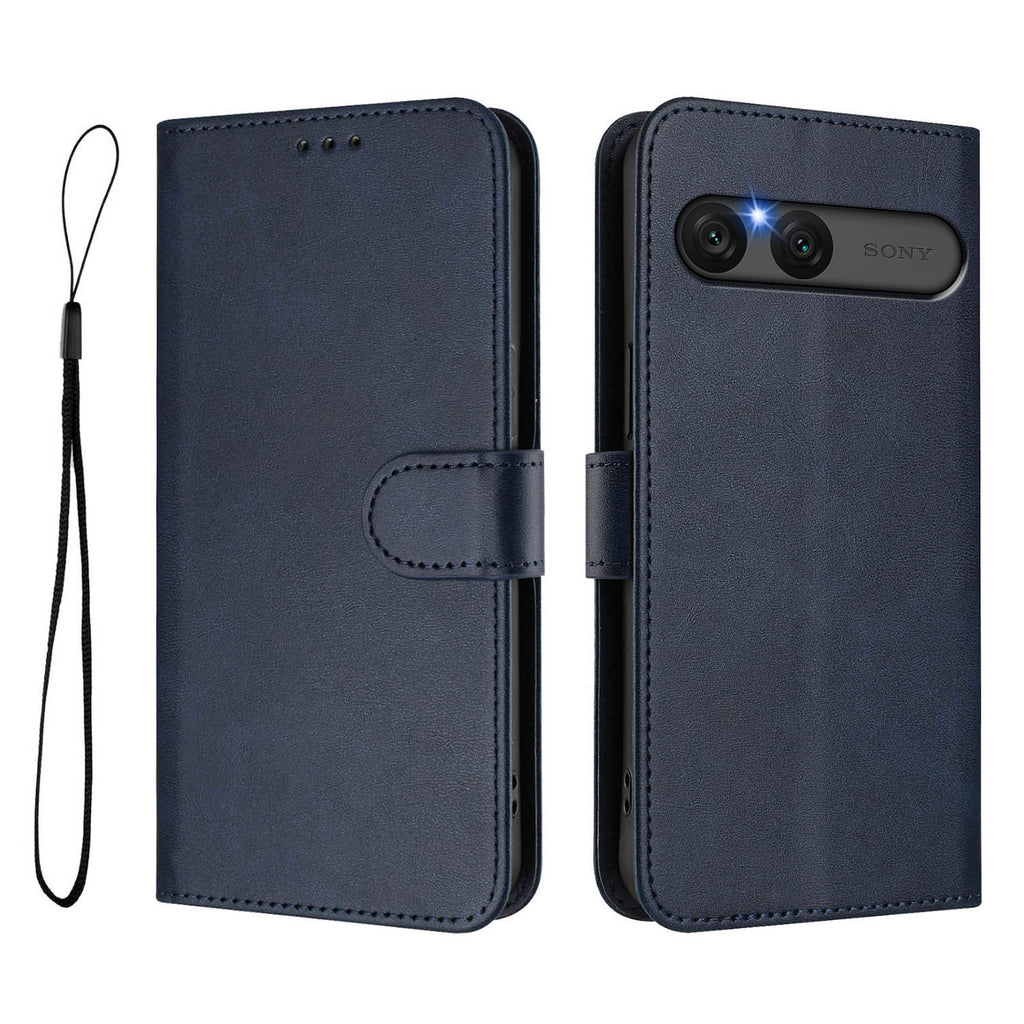 For Sony Xperia 10 VII Wallet Case RFID Blocking Calf Texture Leather Stand Phone Cover with Strap