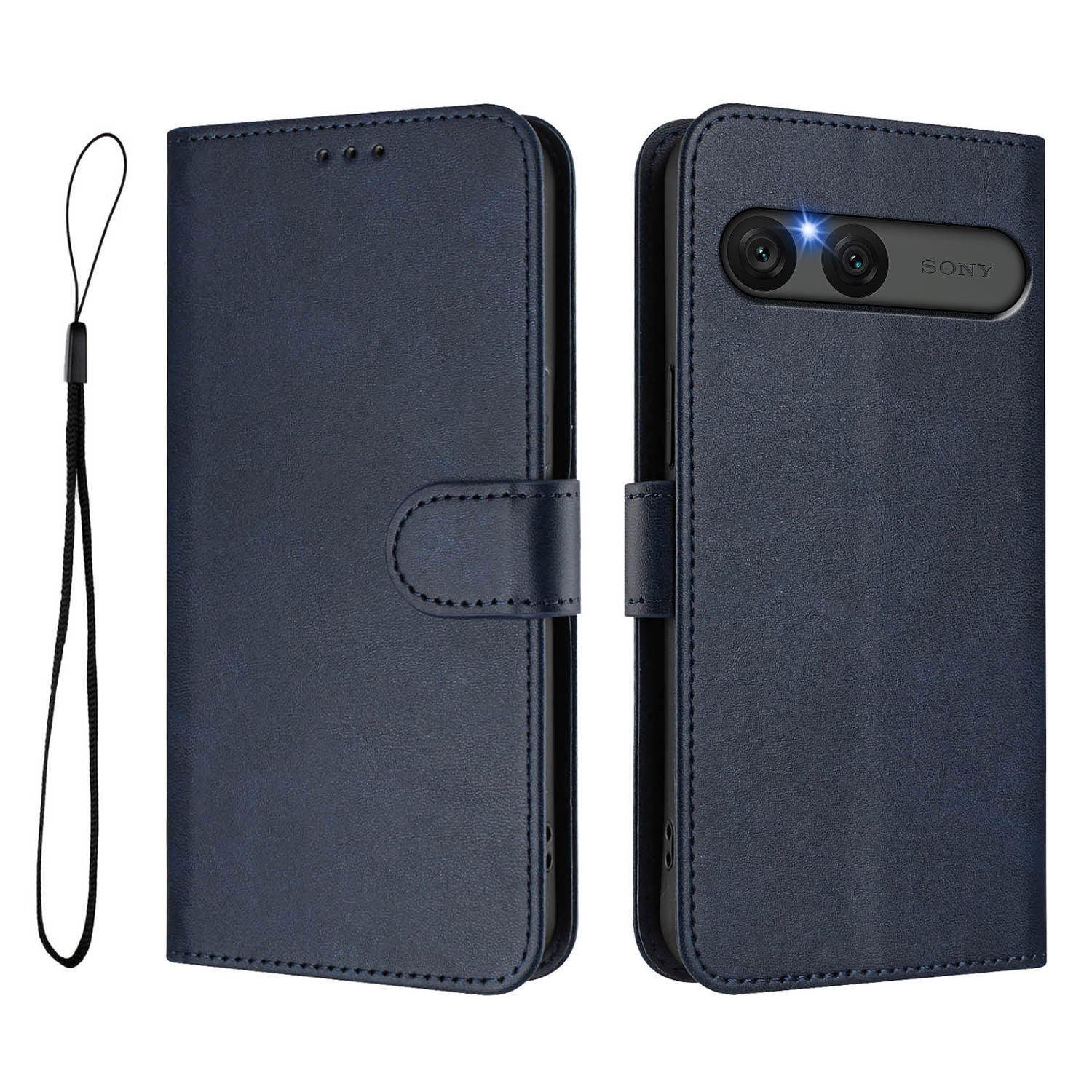 For Sony Xperia 10 VII Wallet Case RFID Blocking Calf Texture Leather Stand Phone Cover with Strap