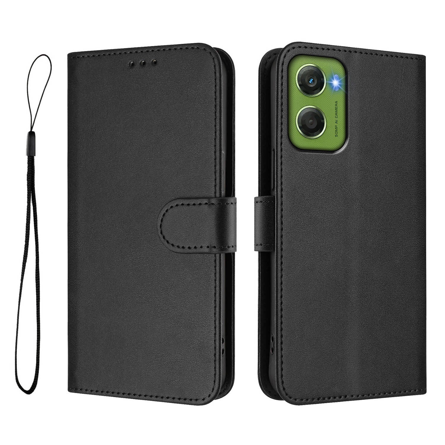 For Motorola Moto G06 4G Wallet Case RFID Blocking Calf Texture Leather Stand Phone Cover with Strap