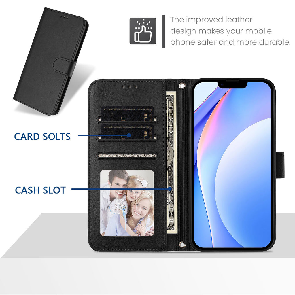 For Motorola Moto G06 4G Wallet Case RFID Blocking Calf Texture Leather Stand Phone Cover with Strap