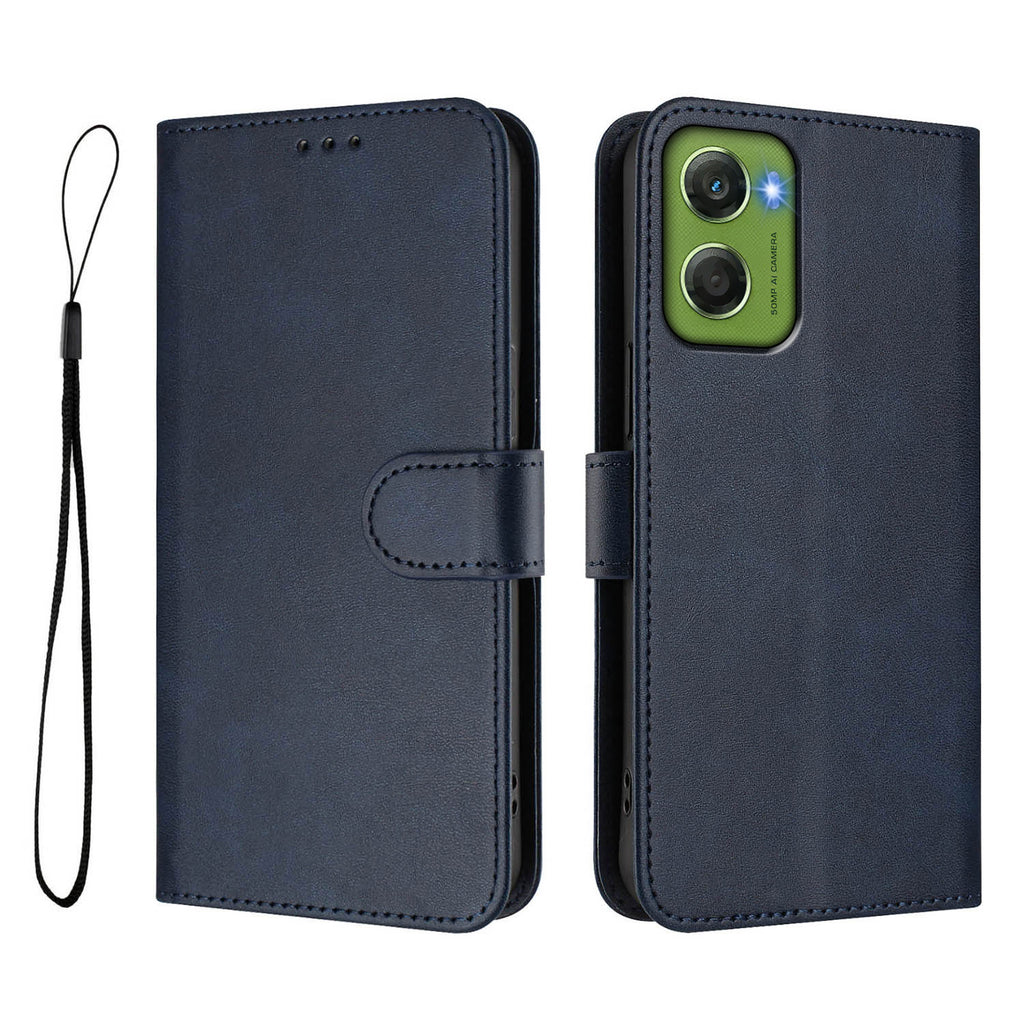 For Motorola Moto G06 4G Wallet Case RFID Blocking Calf Texture Leather Stand Phone Cover with Strap