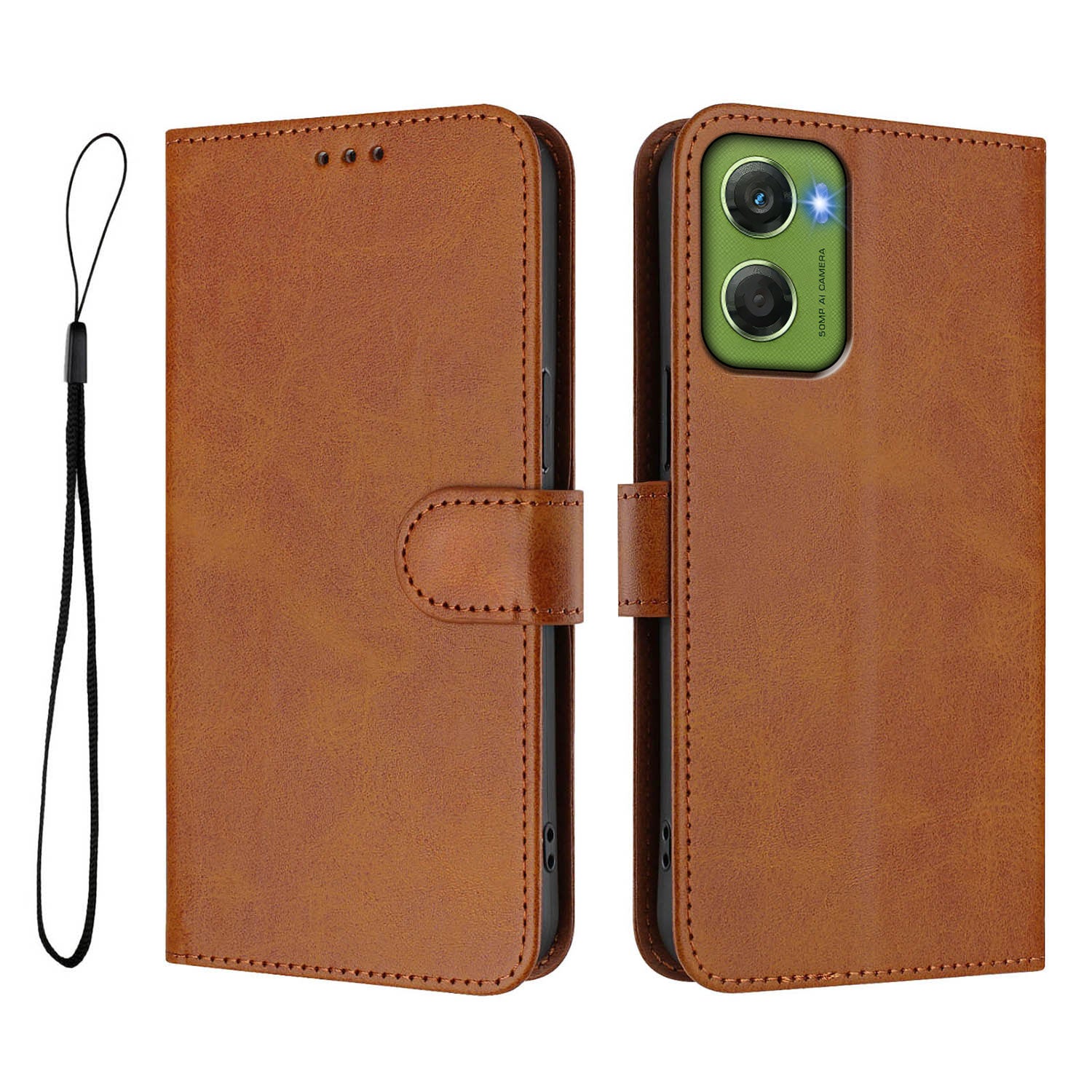 For Motorola Moto G06 4G Wallet Case RFID Blocking Calf Texture Leather Stand Phone Cover with Strap