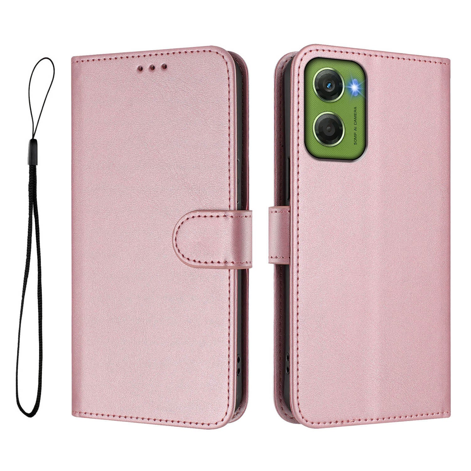 For Motorola Moto G06 4G Wallet Case RFID Blocking Calf Texture Leather Stand Phone Cover with Strap
