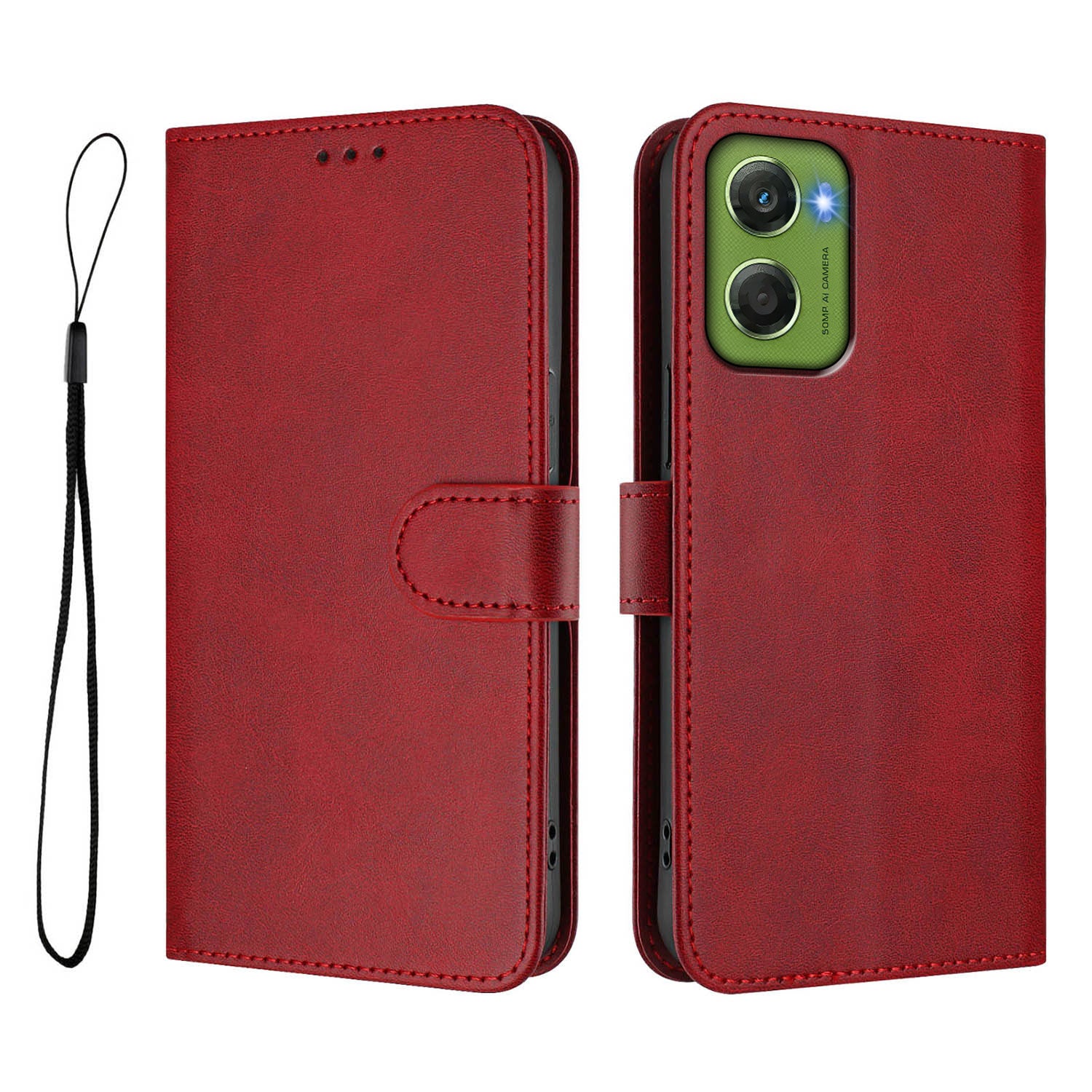 For Motorola Moto G06 4G Wallet Case RFID Blocking Calf Texture Leather Stand Phone Cover with Strap