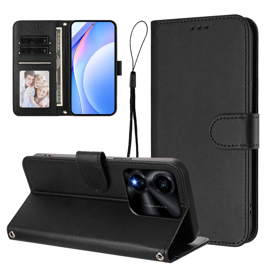 For Honor X5c Plus 4G Wallet Case RFID Blocking Calf Texture Leather Stand Phone Cover with Strap