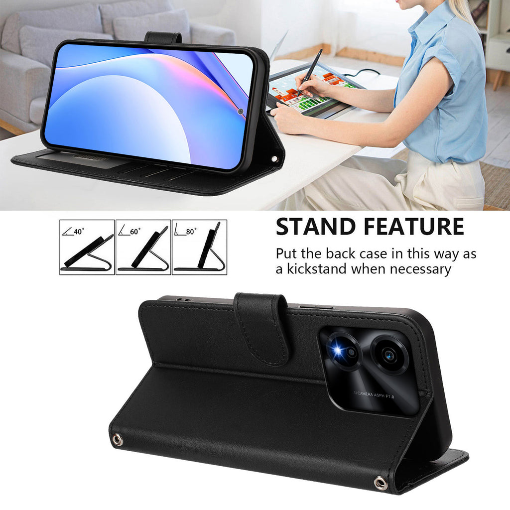 For Honor X5c Plus 4G Wallet Case RFID Blocking Calf Texture Leather Stand Phone Cover with Strap