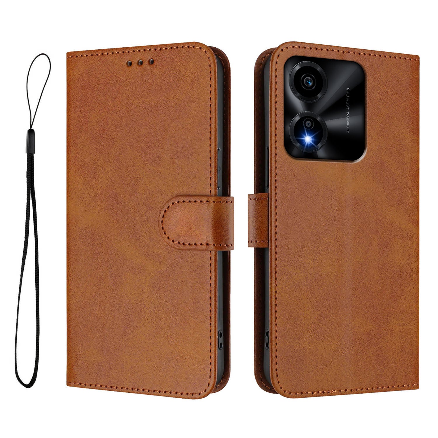 For Honor X5c Plus 4G Wallet Case RFID Blocking Calf Texture Leather Stand Phone Cover with Strap