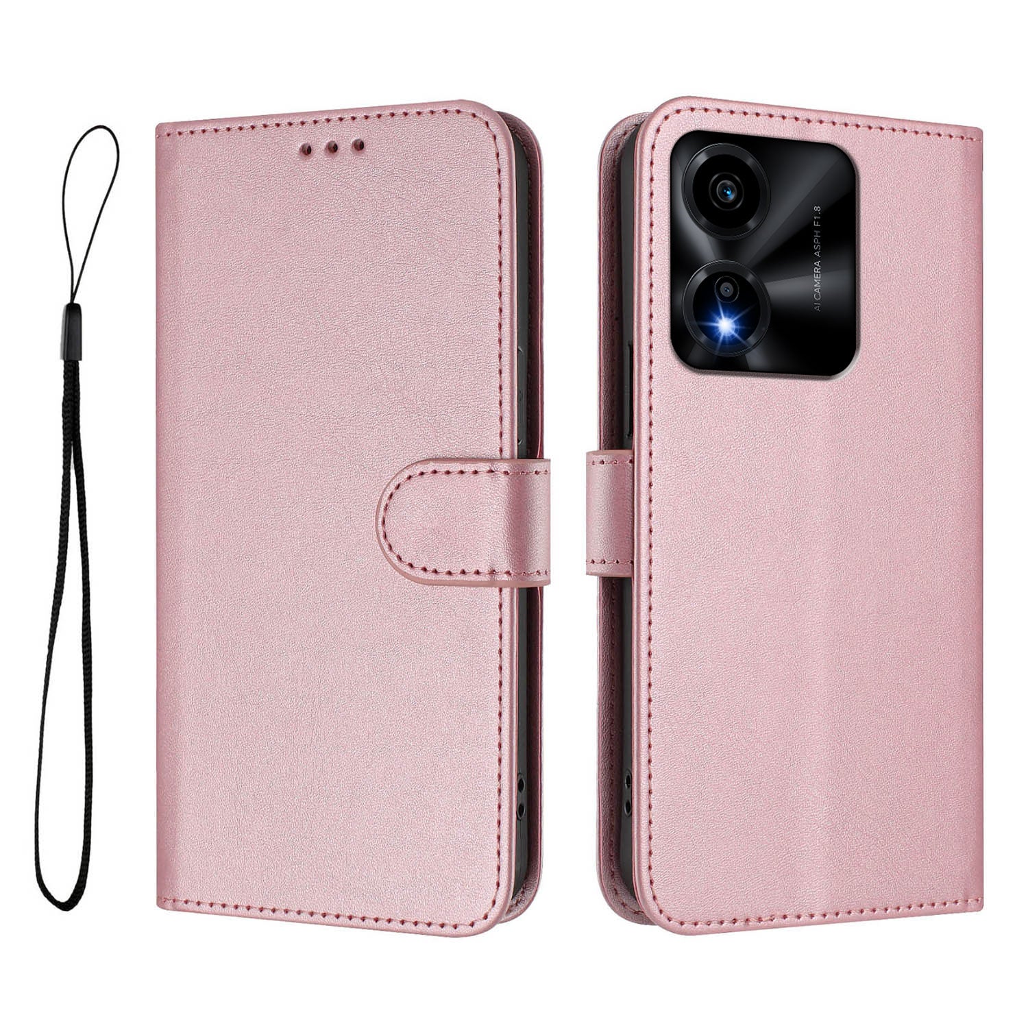 For Honor X5c Plus 4G Wallet Case RFID Blocking Calf Texture Leather Stand Phone Cover with Strap