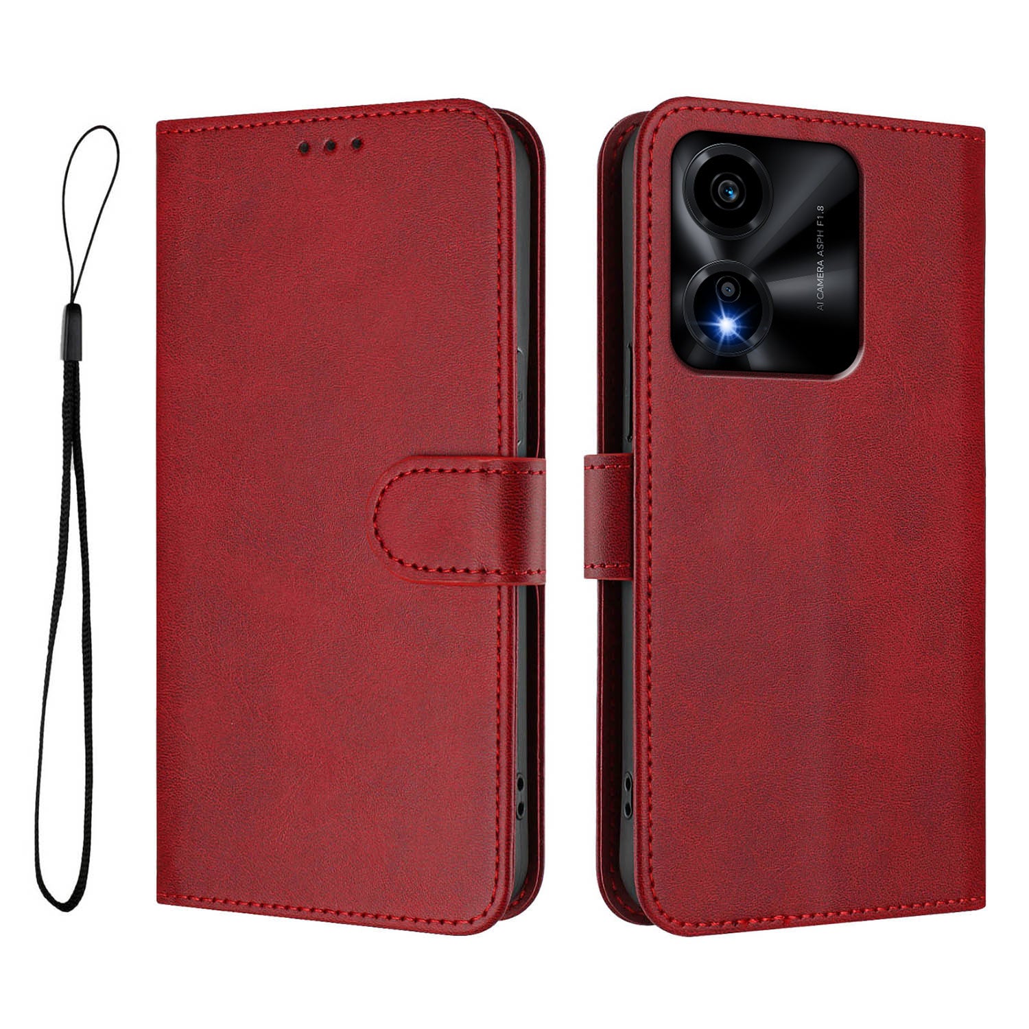 For Honor X5c Plus 4G Wallet Case RFID Blocking Calf Texture Leather Stand Phone Cover with Strap