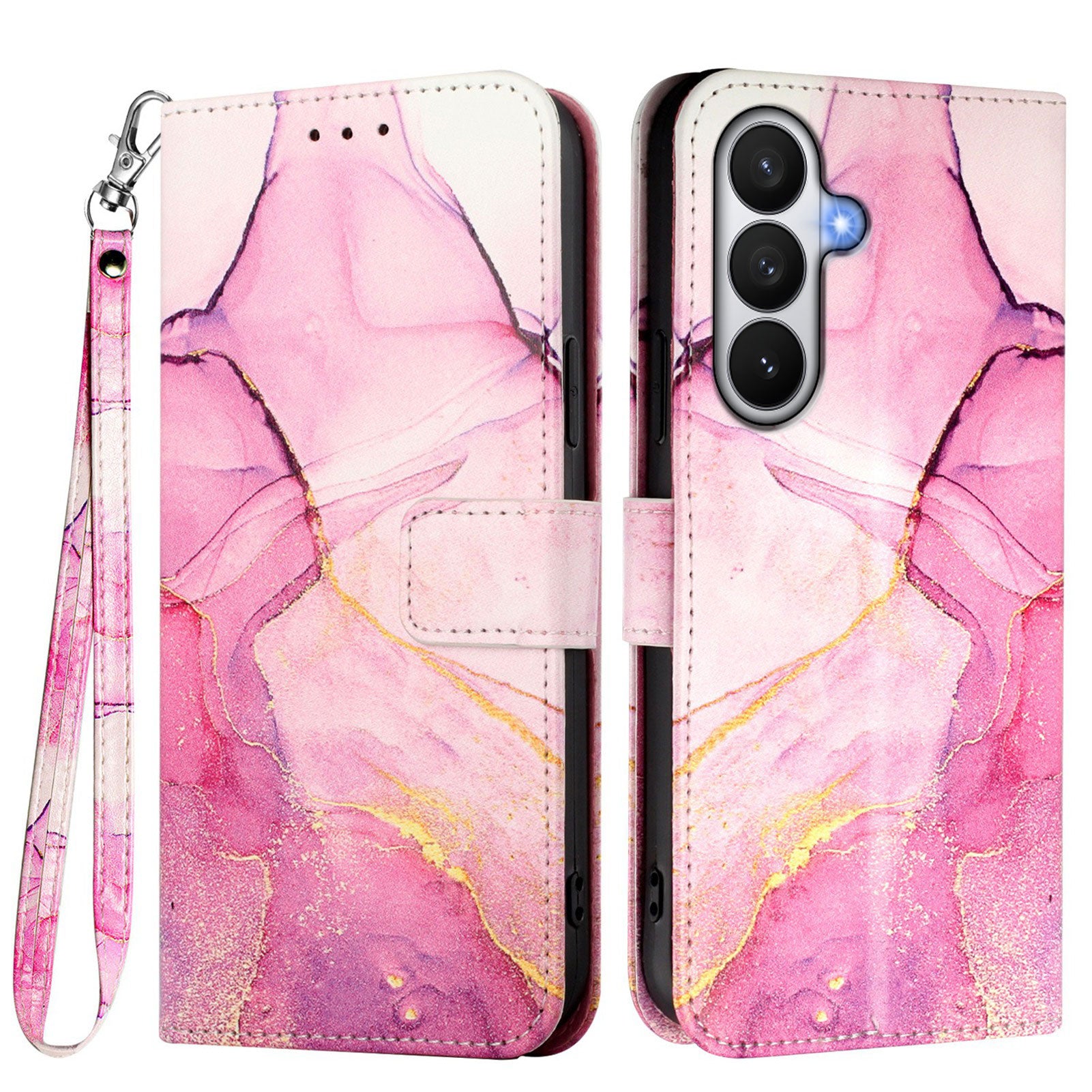For Samsung Galaxy S26 / S26 Pro Case with Strap Marble Pattern Leather Phone Cover Card Holder