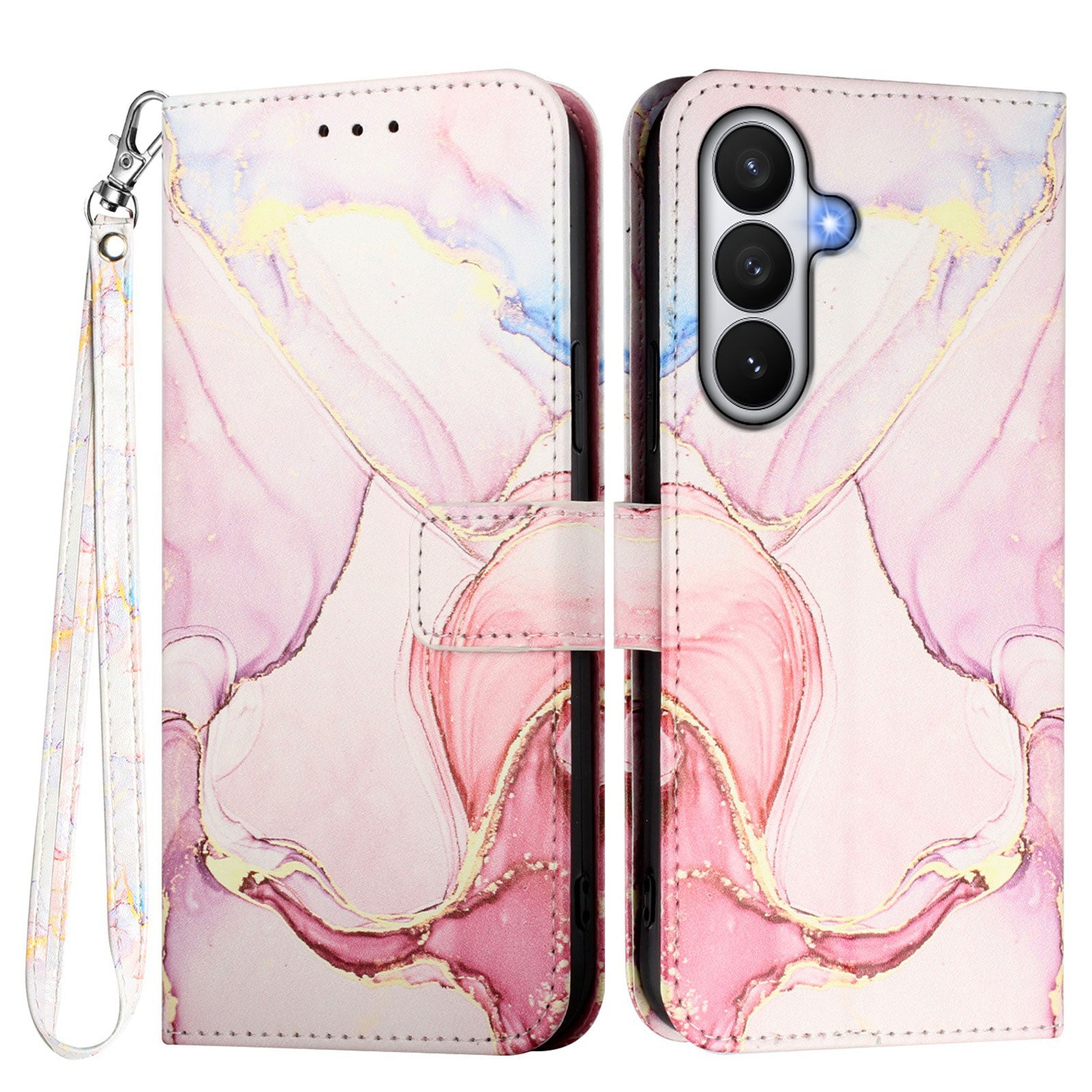 For Samsung Galaxy S26 / S26 Pro Case with Strap Marble Pattern Leather Phone Cover Card Holder
