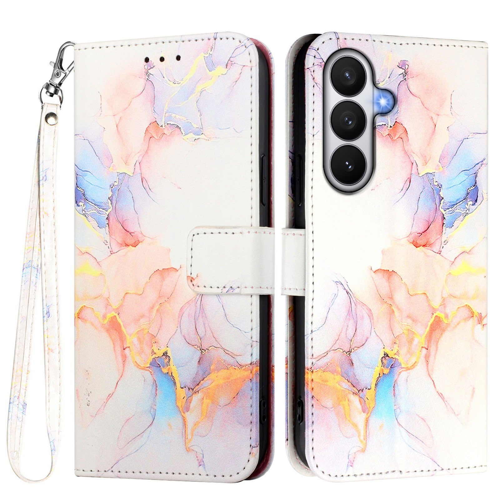 For Samsung Galaxy S26 / S26 Pro Case with Strap Marble Pattern Leather Phone Cover Card Holder