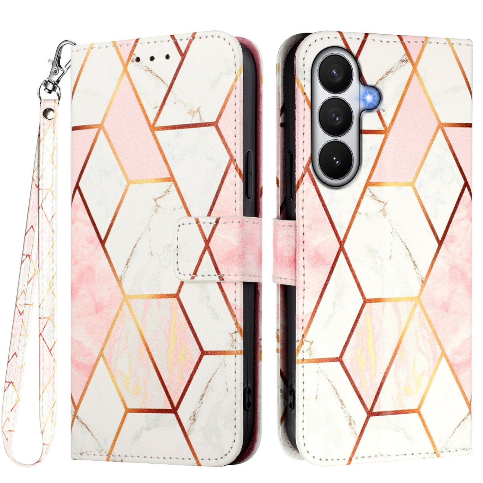 For Samsung Galaxy S26 / S26 Pro Case with Strap Marble Pattern Leather Phone Cover Card Holder