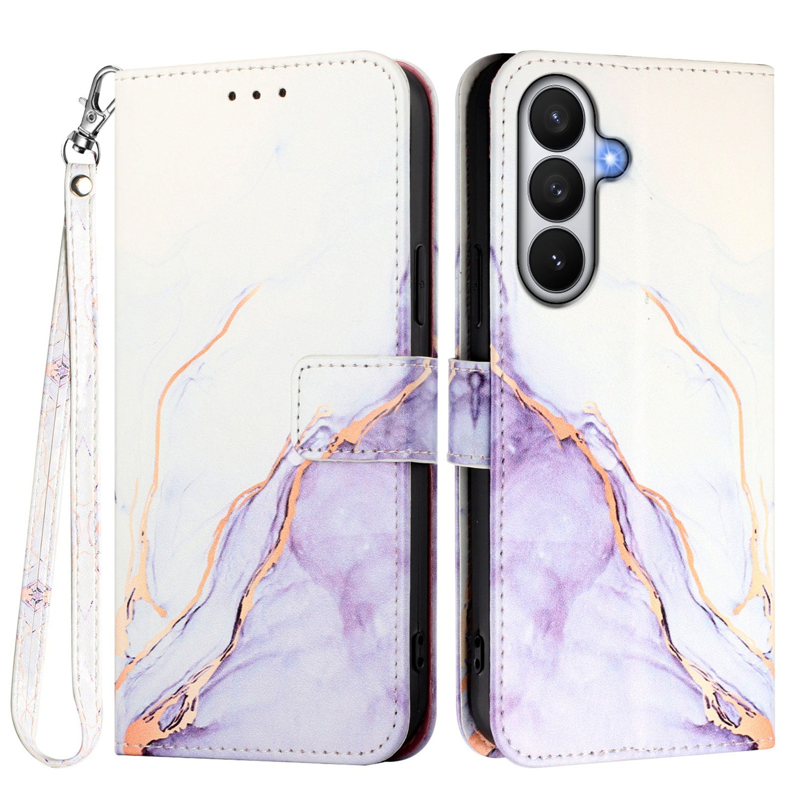 For Samsung Galaxy S26 / S26 Pro Case with Strap Marble Pattern Leather Phone Cover Card Holder