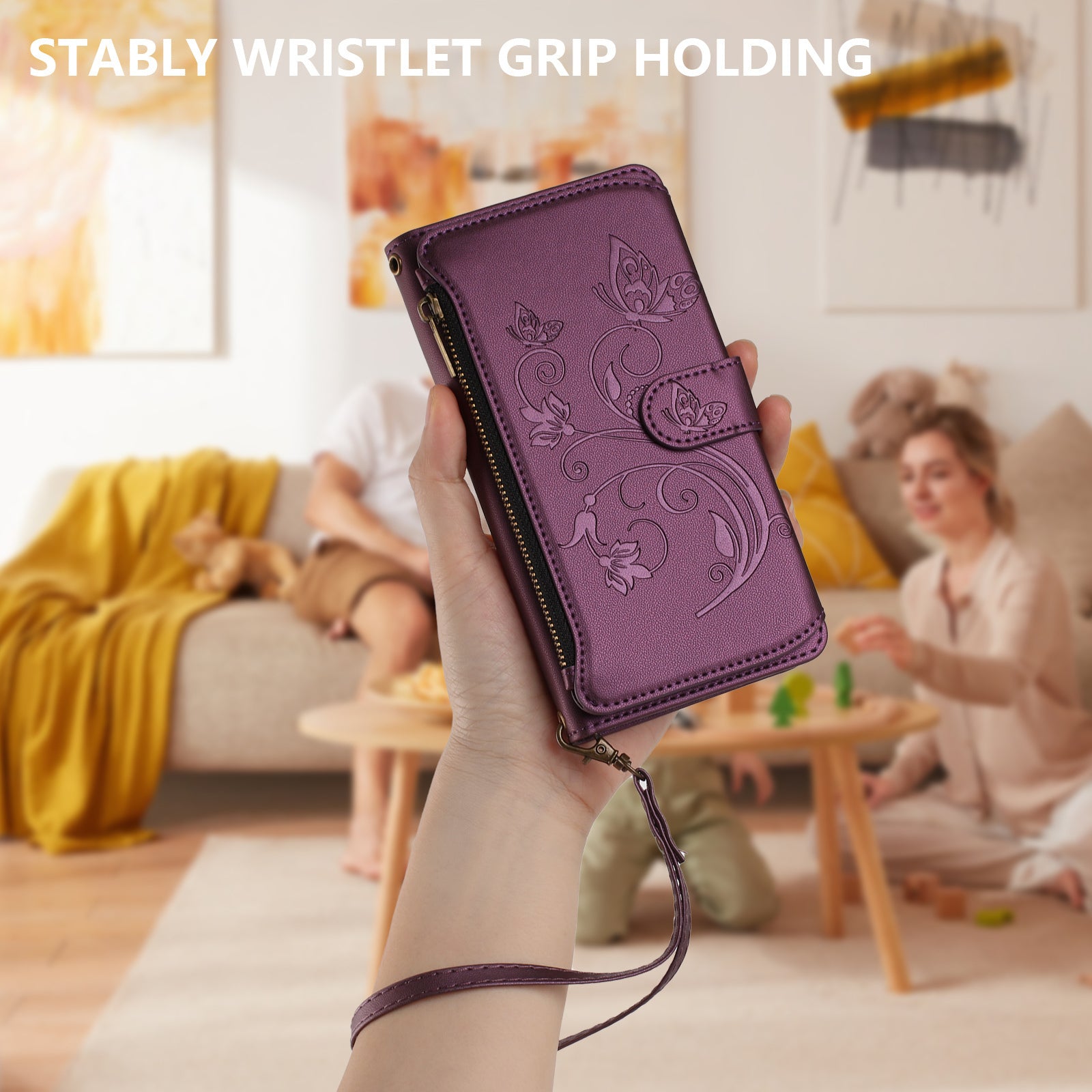 For Honor X5c Plus 4G Leather Case Butterfly Floral Imprint Zipper Wallet Stand Cover with Wrist Strap