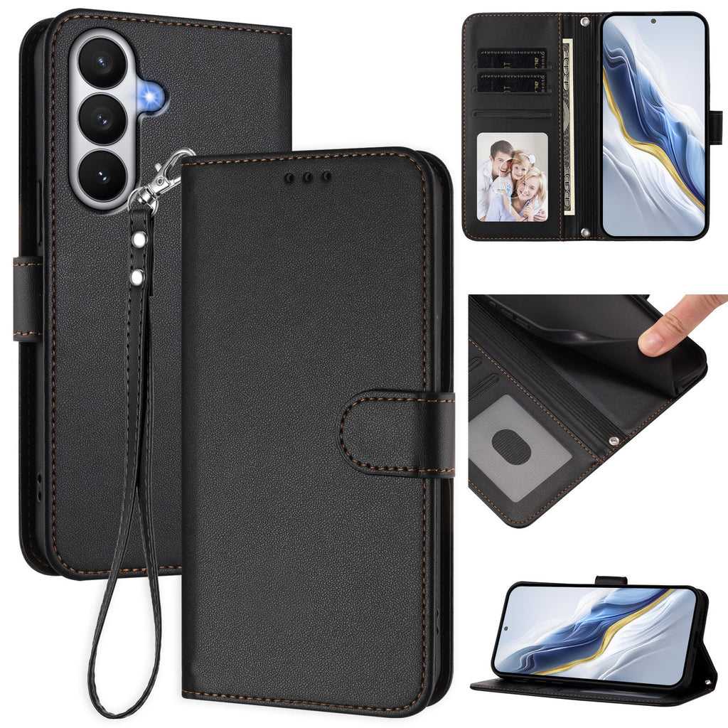 For Samsung Galaxy S26 / S26 Pro Leather Case Wallet Stand Phone Cover with Wrist Strap