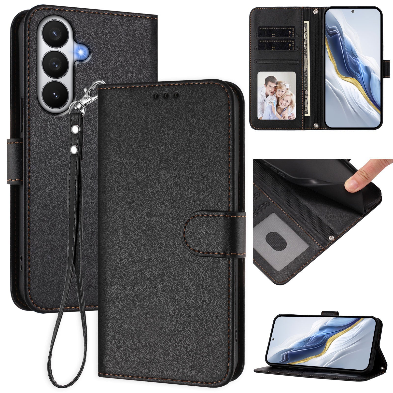 For Samsung Galaxy S26 / S26 Pro Leather Case Wallet Stand Phone Cover with Wrist Strap