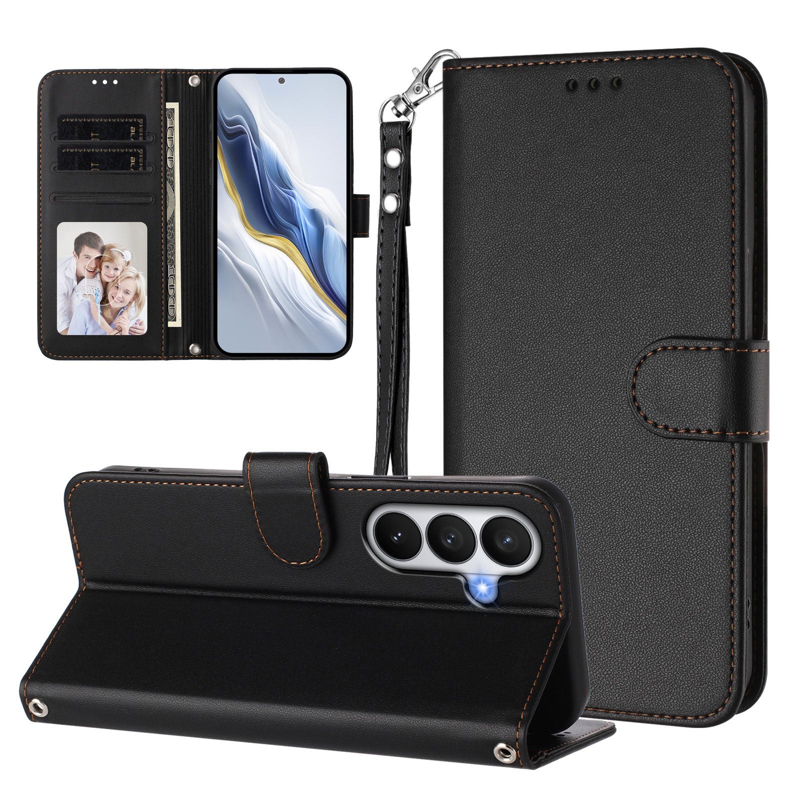 For Samsung Galaxy S26 / S26 Pro Leather Case Wallet Stand Phone Cover with Wrist Strap