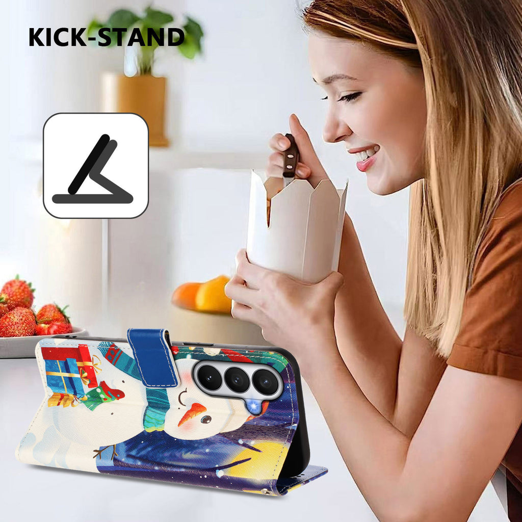 For Samsung Galaxy S26 / S26 Pro Wallet Case Christmas Pattern Printing Leather Phone Cover with Lanyard