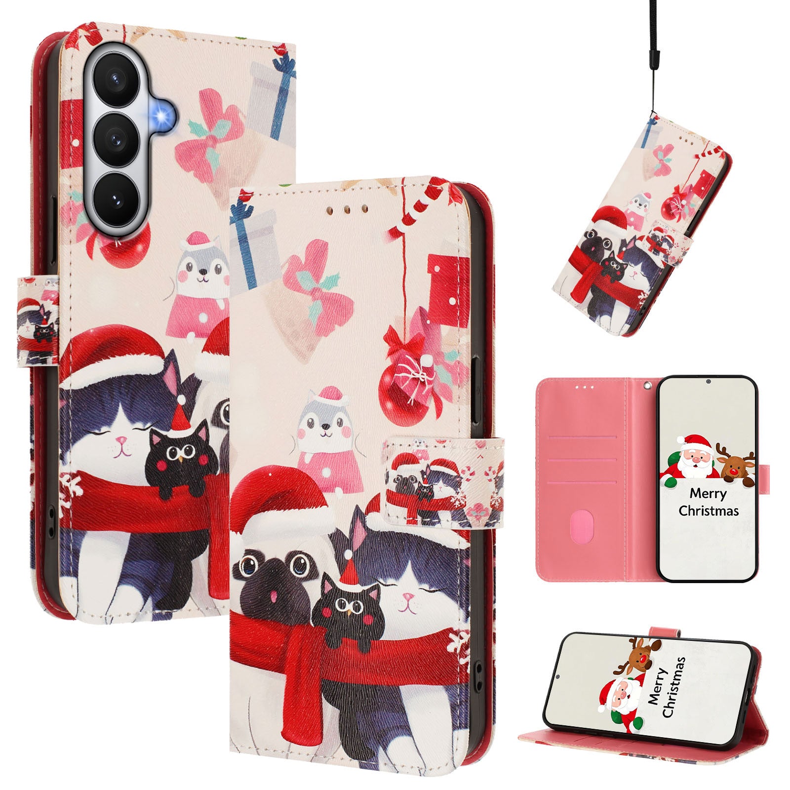 For Samsung Galaxy S26 / S26 Pro Wallet Case Christmas Pattern Printing Leather Phone Cover with Lanyard