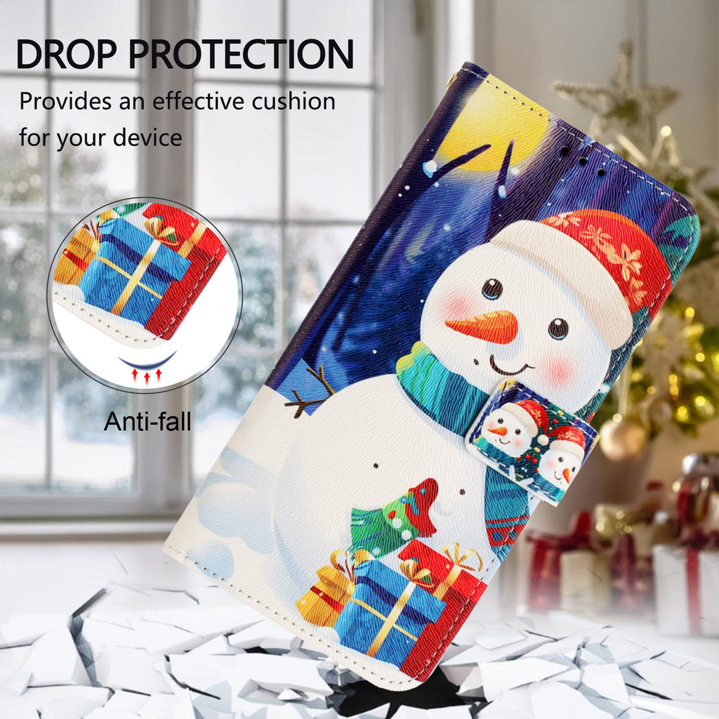 For Samsung Galaxy S26 Ultra Wallet Case Christmas Pattern Printing Leather Phone Cover with Lanyard