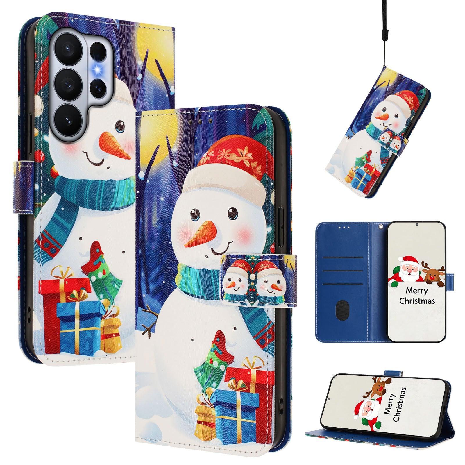 For Samsung Galaxy S26 Ultra Wallet Case Christmas Pattern Printing Leather Phone Cover with Lanyard