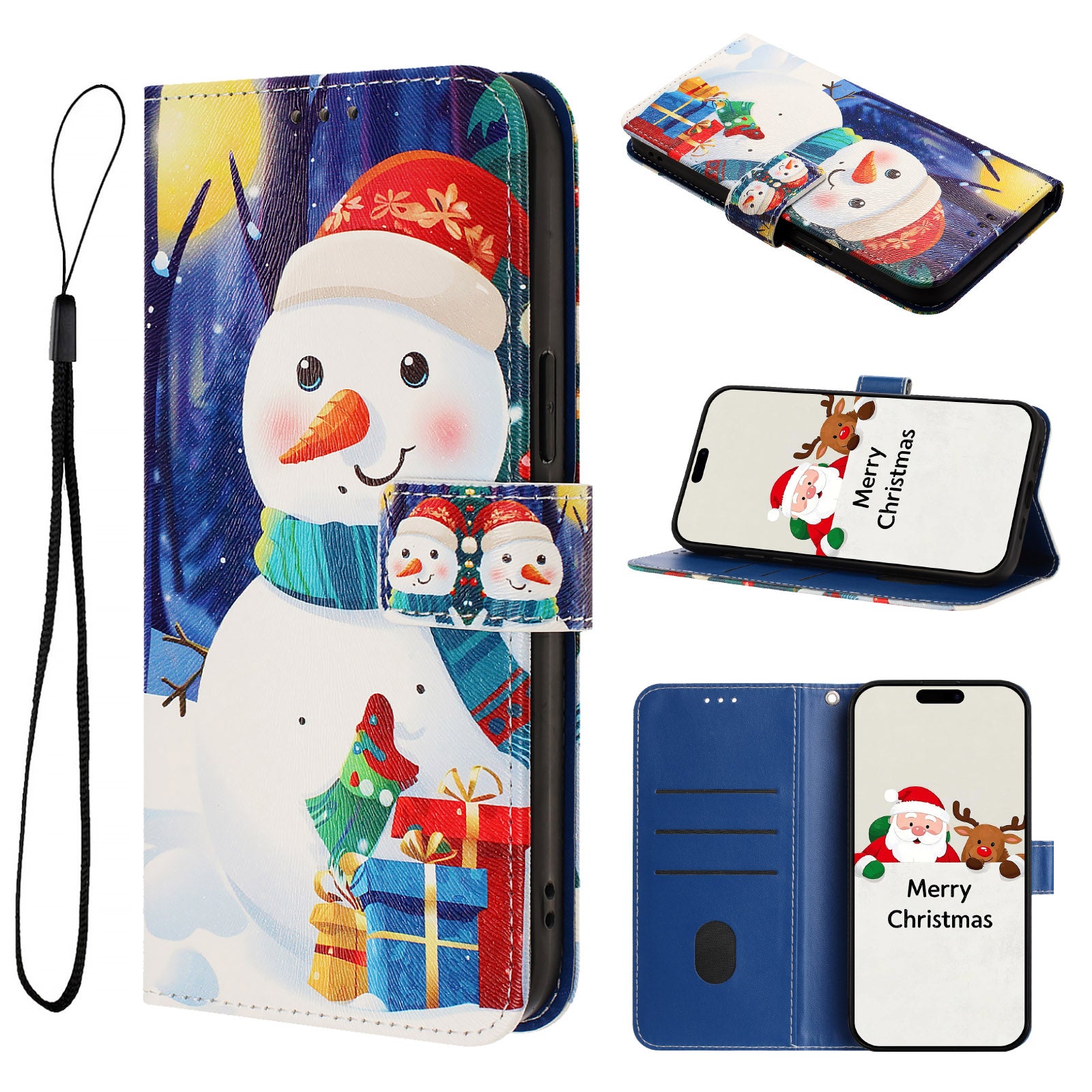 For Samsung Galaxy S26 Ultra Wallet Case Christmas Pattern Printing Leather Phone Cover with Lanyard