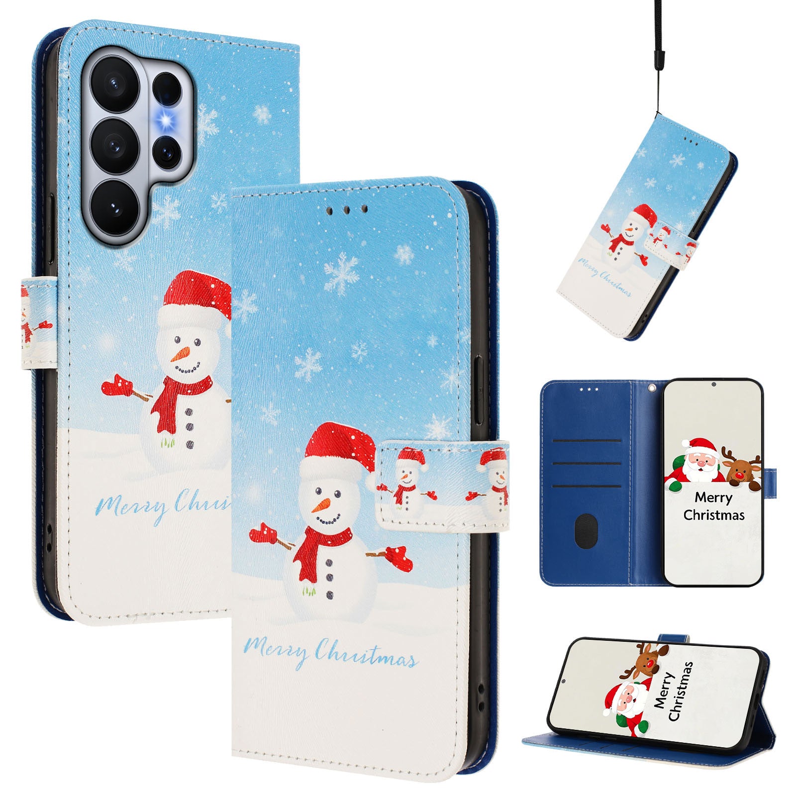 For Samsung Galaxy S26 Ultra Wallet Case Christmas Pattern Printing Leather Phone Cover with Lanyard