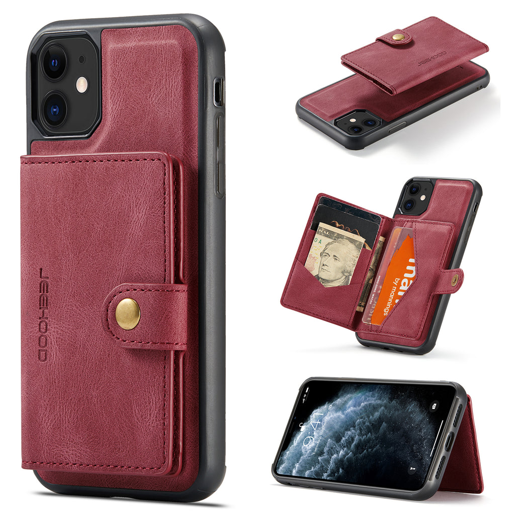 Étui JEEHOOD J01 pour iPhone 11, coque arrière en cuir rétro avec porte-cartes magnétique amovible