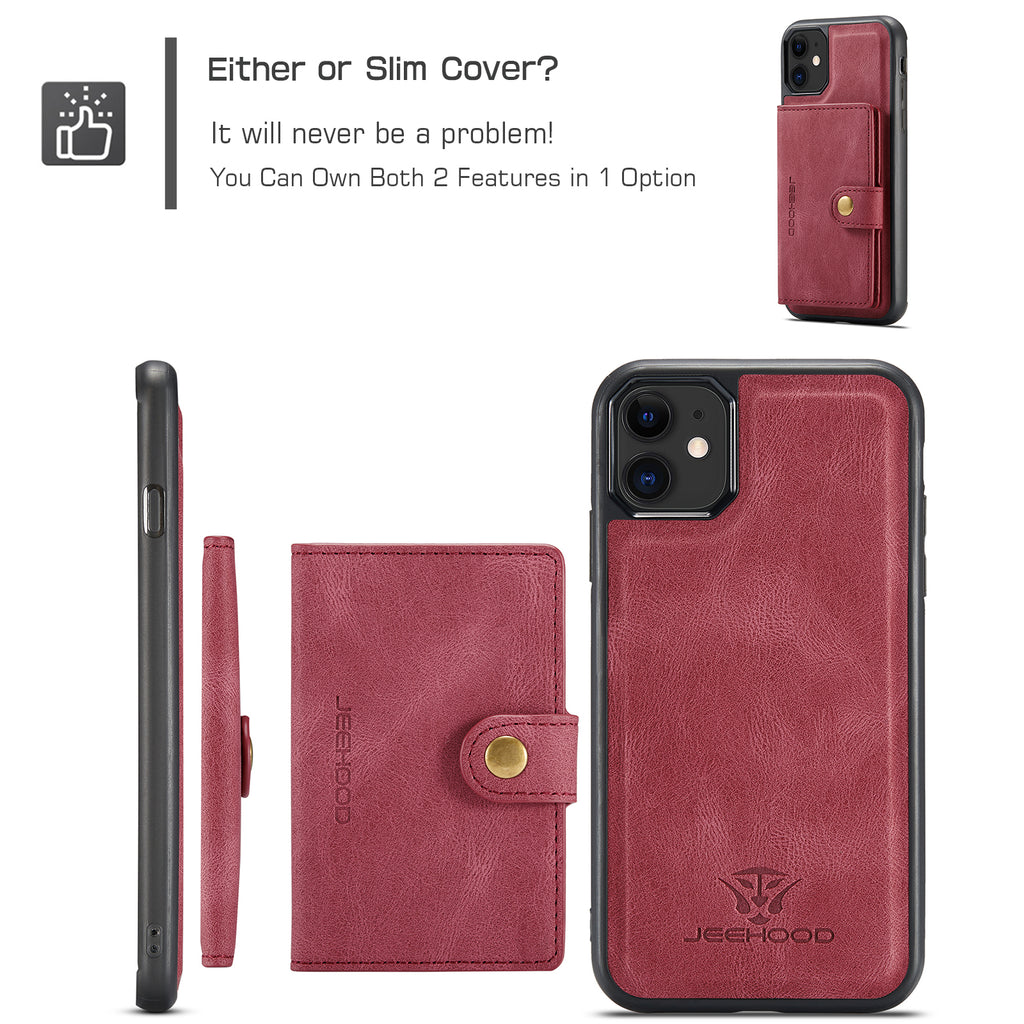 Étui JEEHOOD J01 pour iPhone 11, coque arrière en cuir rétro avec porte-cartes magnétique amovible