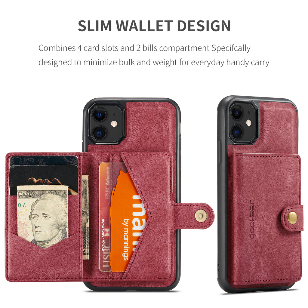 Étui JEEHOOD J01 pour iPhone 11, coque arrière en cuir rétro avec porte-cartes magnétique amovible