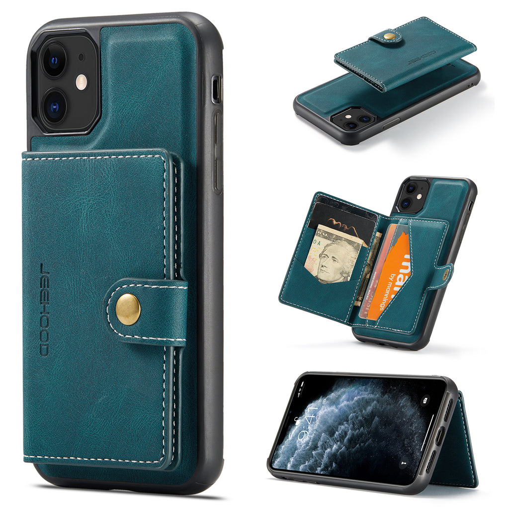 Étui JEEHOOD J01 pour iPhone 11, coque arrière en cuir rétro avec porte-cartes magnétique amovible
