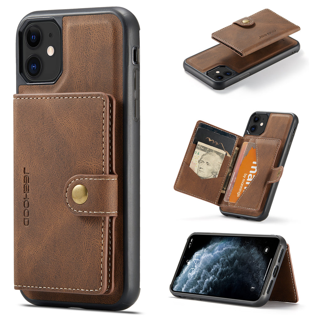 Funda JEEHOOD J01 de piel retro para iPhone 11 con tarjetero magnético desmontable