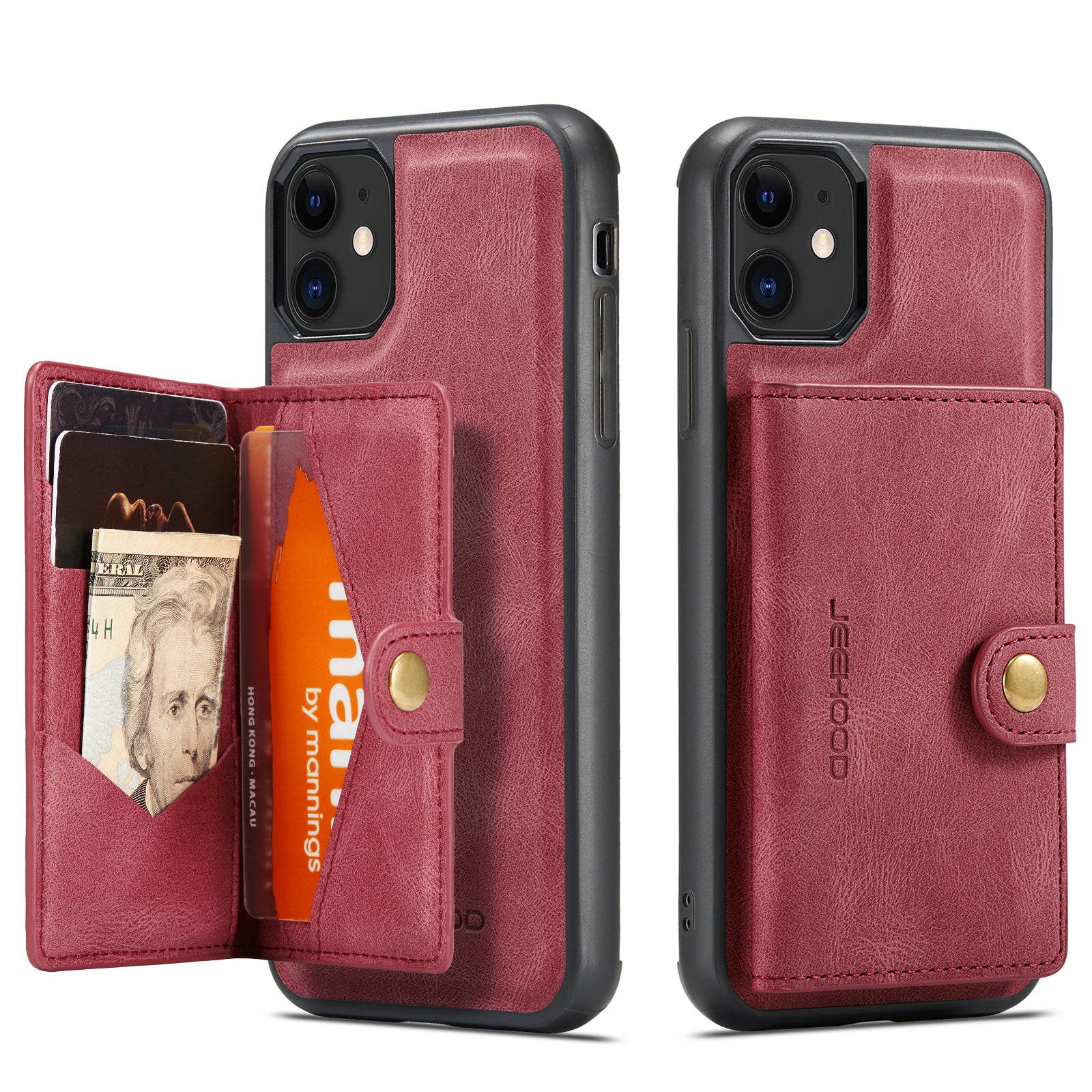 For iPhone 11 Pro Case JEEHOOD J01 Retro Leather Phone Back Cover with Detachable Magnetic Card Holder
