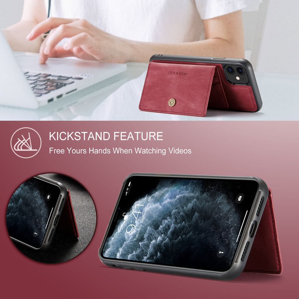 Étui JEEHOOD J01 en cuir rétro pour iPhone 11 Pro avec porte-cartes magnétique amovible