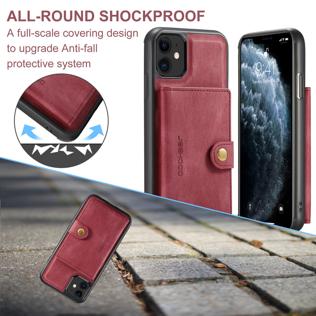 Étui JEEHOOD J01 en cuir rétro pour iPhone 11 Pro avec porte-cartes magnétique amovible