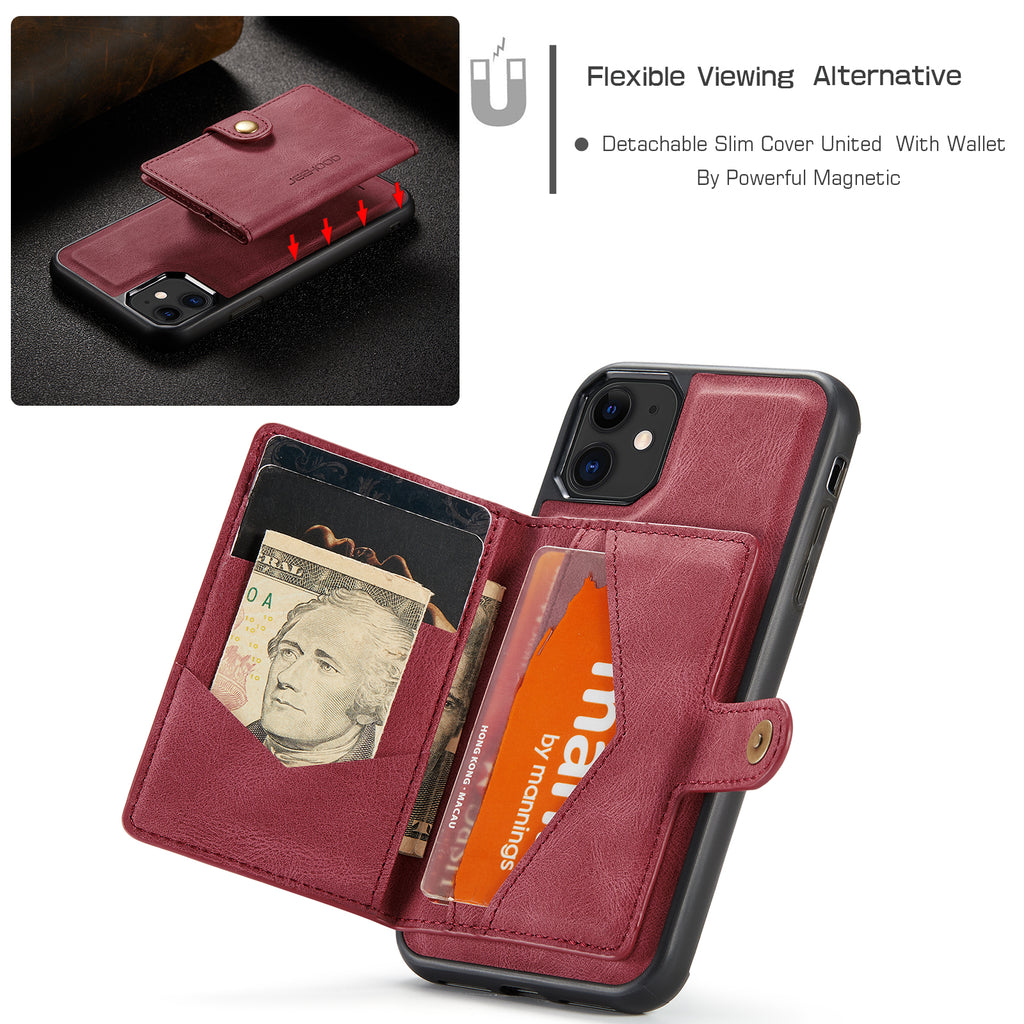 Étui JEEHOOD J01 en cuir rétro pour iPhone 11 Pro avec porte-cartes magnétique amovible