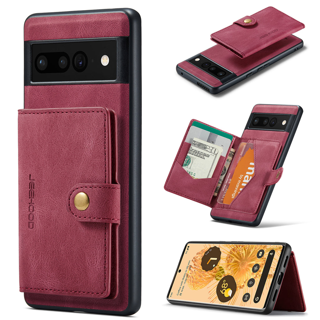 For Google Pixel 7 Pro 5G Case JEEHOOD J01 Retro Leather Phone Back Cover with Detachable Magnetic Card Holder