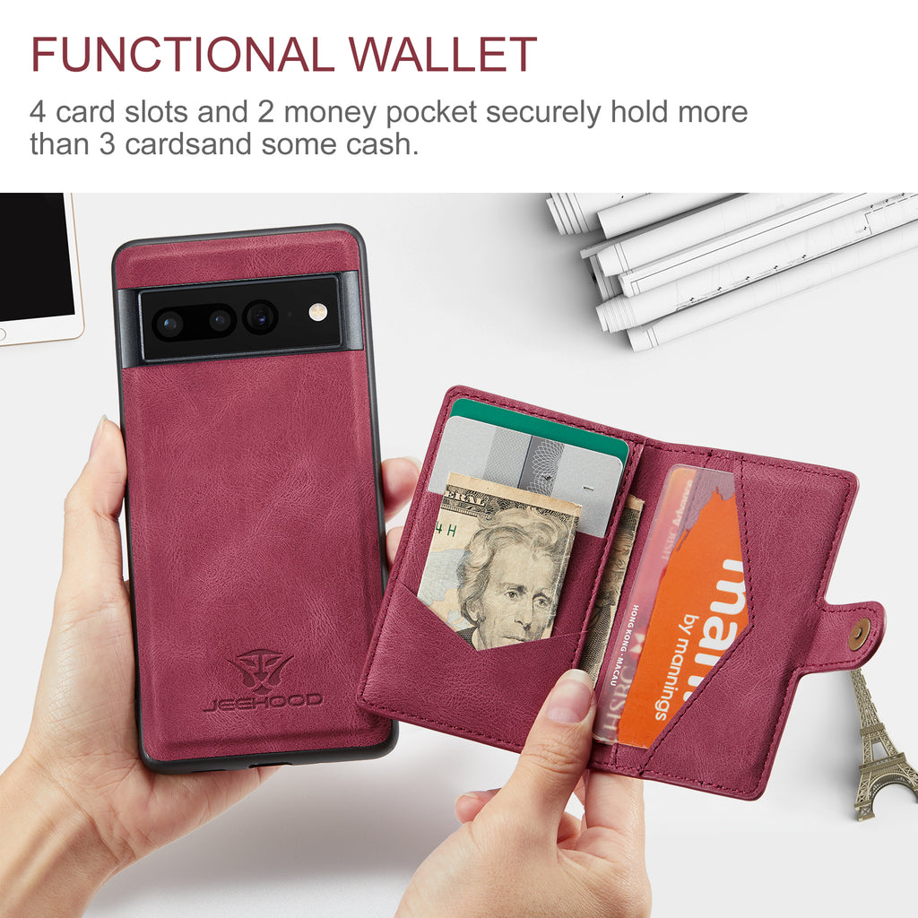 For Google Pixel 7 Pro 5G Case JEEHOOD J01 Retro Leather Phone Back Cover with Detachable Magnetic Card Holder