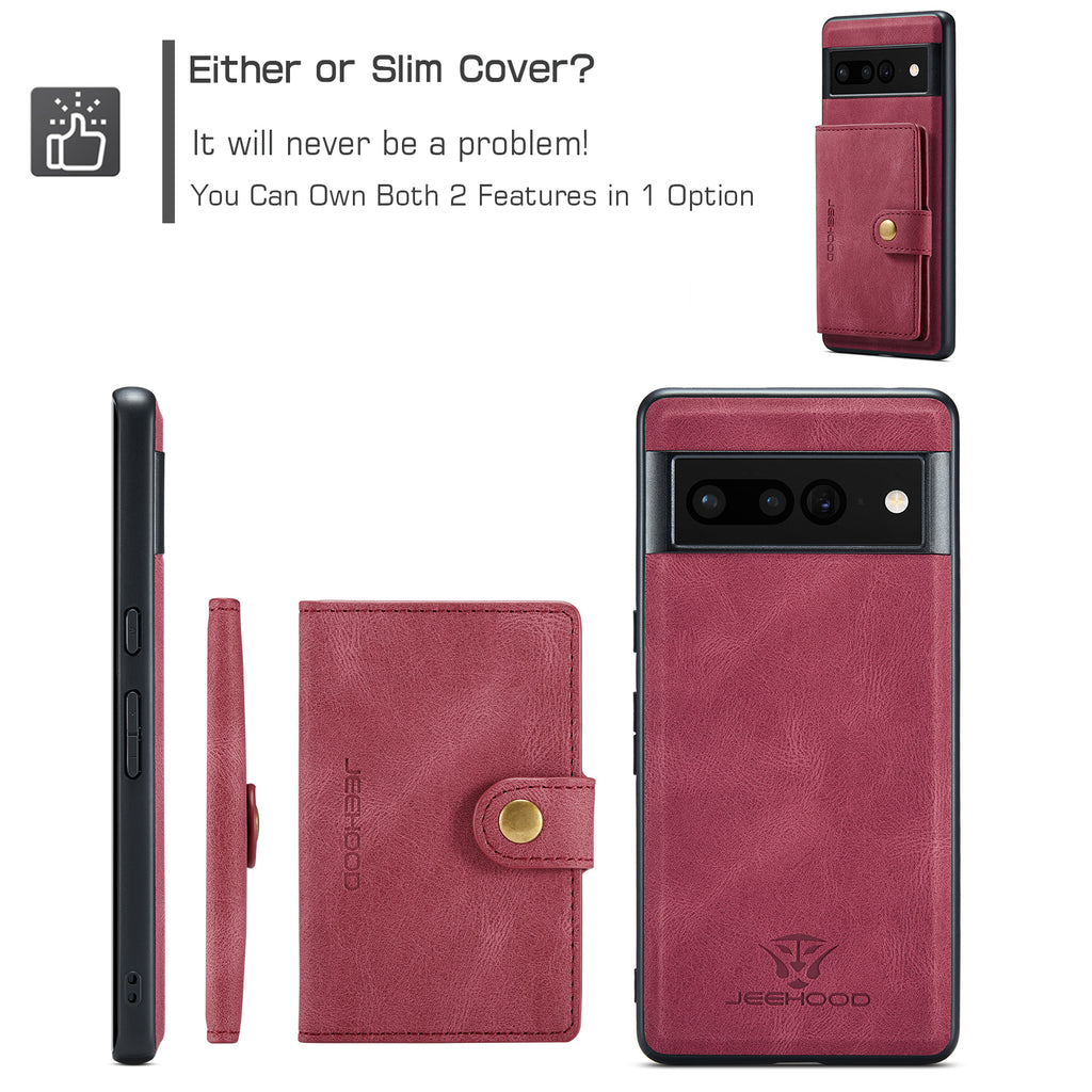 For Google Pixel 7 Pro 5G Case JEEHOOD J01 Retro Leather Phone Back Cover with Detachable Magnetic Card Holder