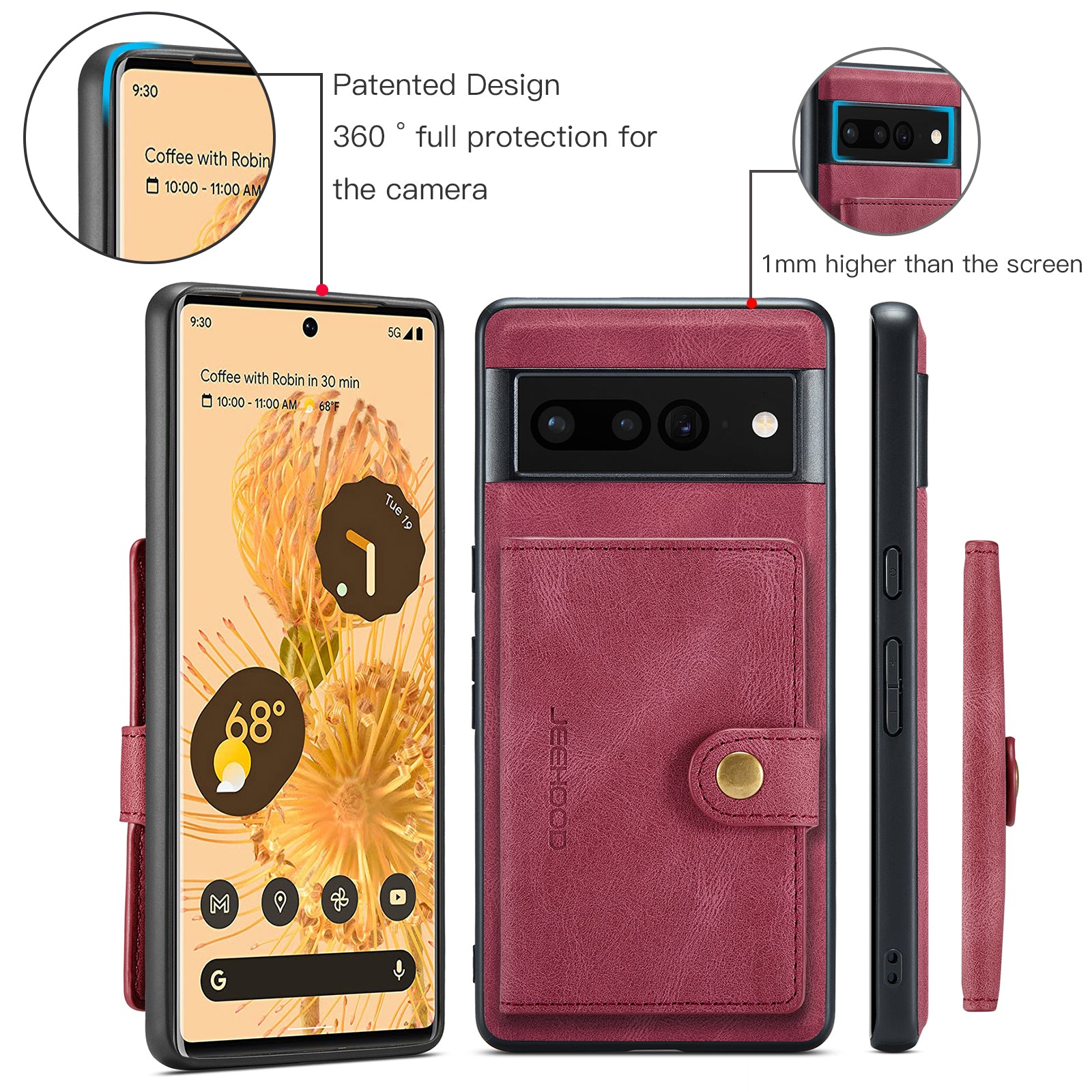 For Google Pixel 7 Pro 5G Case JEEHOOD J01 Retro Leather Phone Back Cover with Detachable Magnetic Card Holder