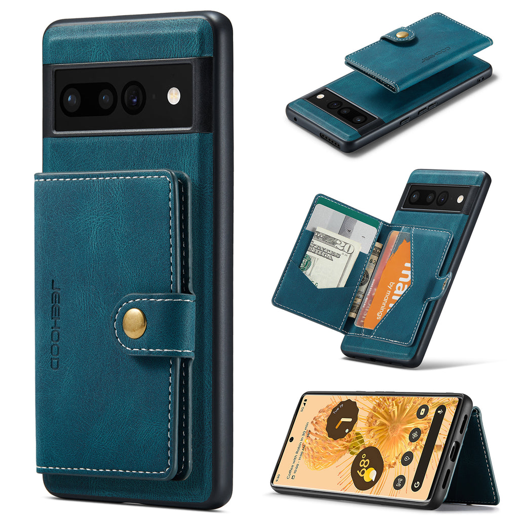 For Google Pixel 7 Pro 5G Case JEEHOOD J01 Retro Leather Phone Back Cover with Detachable Magnetic Card Holder