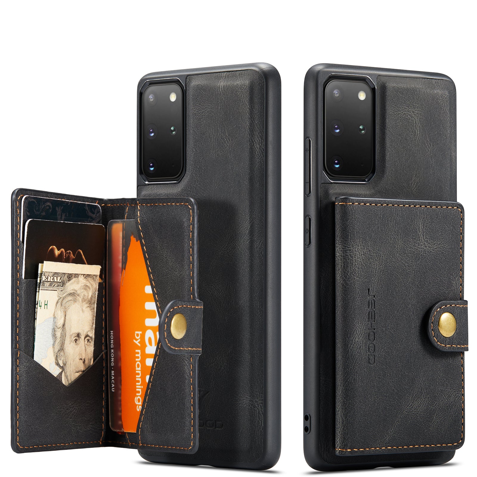 For Samsung Galaxy S20 Plus 5G Case JEEHOOD J01 Retro Leather Phone Back Cover with Detachable Magnetic Card Holder