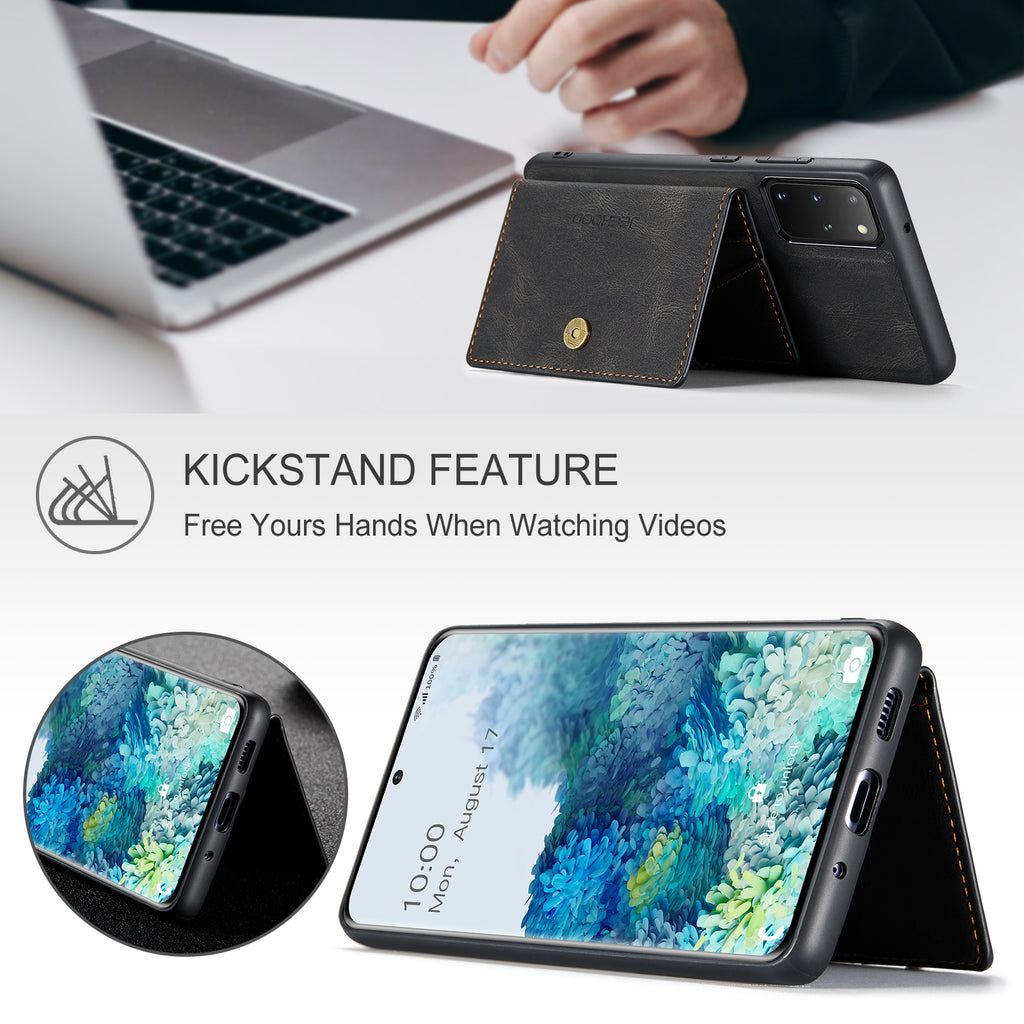 For Samsung Galaxy S20 Plus 5G Case JEEHOOD J01 Retro Leather Phone Back Cover with Detachable Magnetic Card Holder