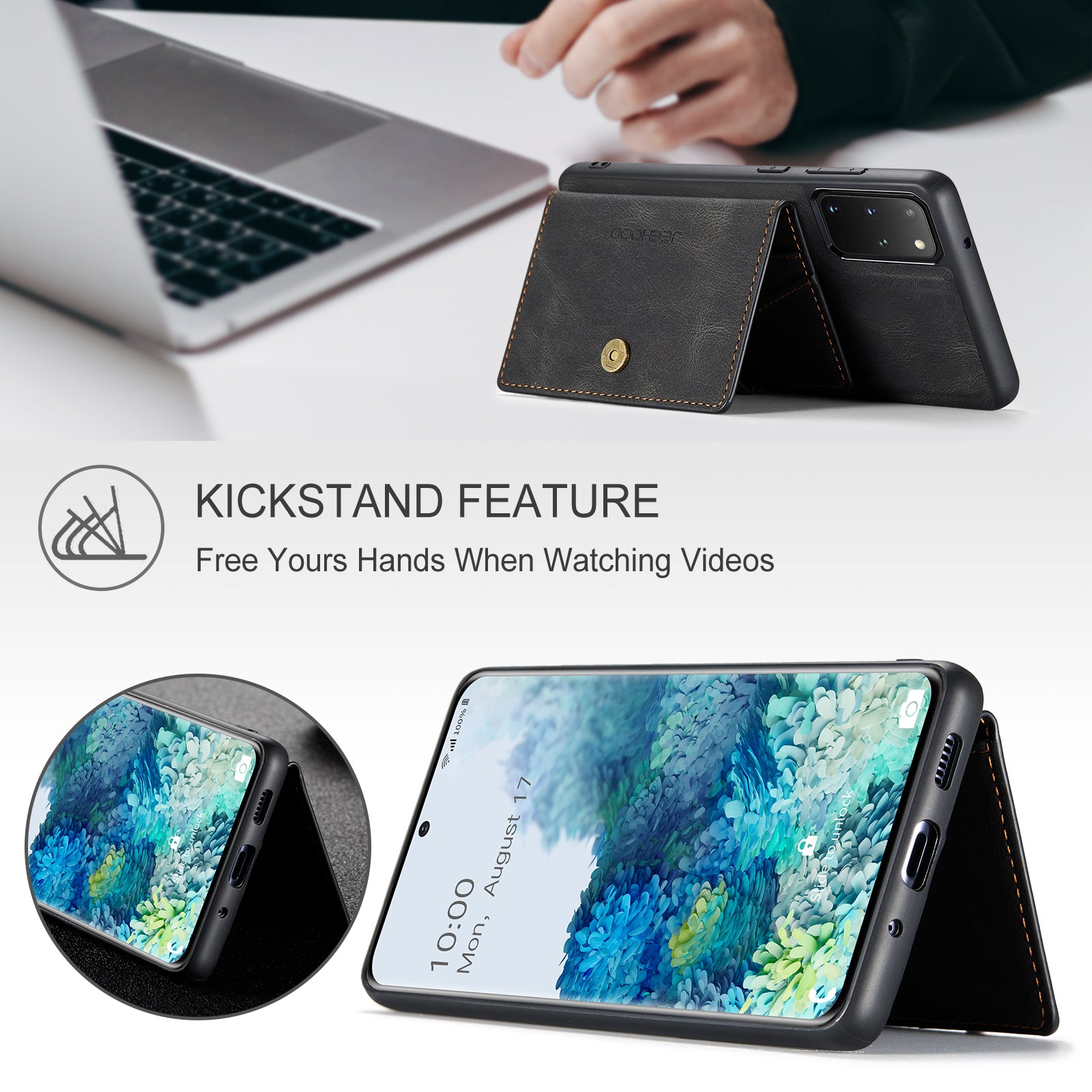 For Samsung Galaxy S20 Plus 5G Case JEEHOOD J01 Retro Leather Phone Back Cover with Detachable Magnetic Card Holder