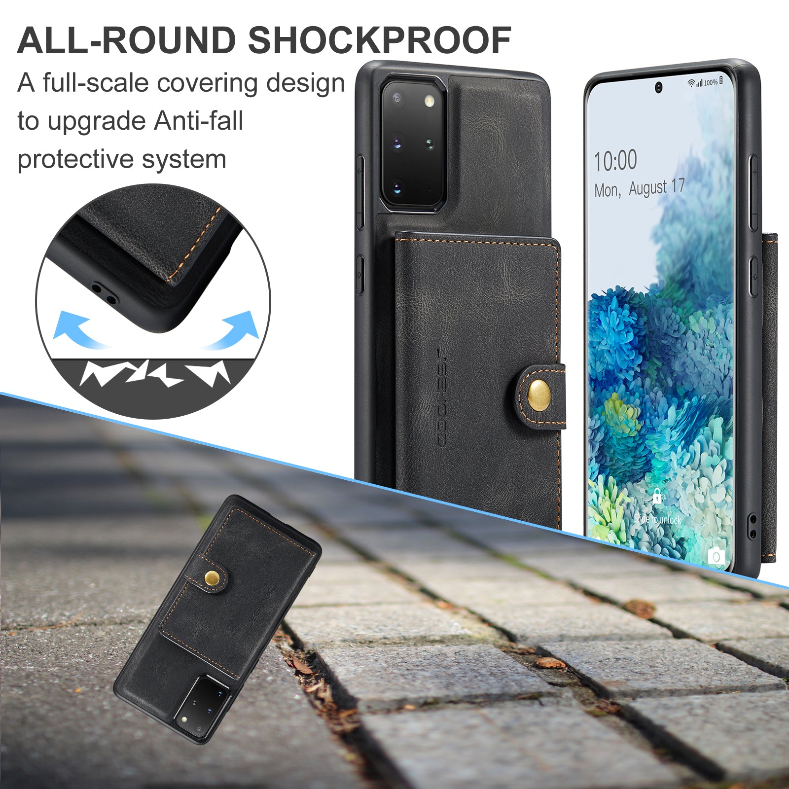 For Samsung Galaxy S20 Plus 5G Case JEEHOOD J01 Retro Leather Phone Back Cover with Detachable Magnetic Card Holder