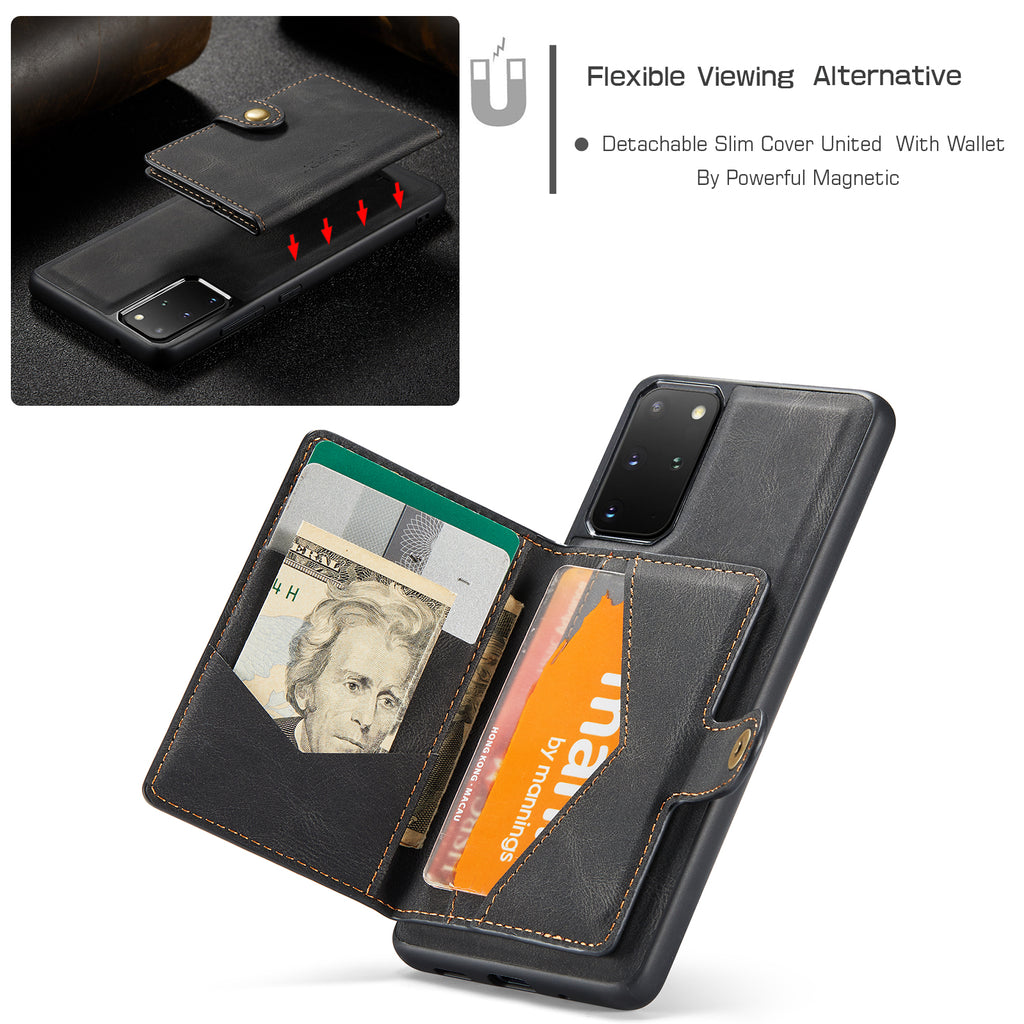 For Samsung Galaxy S20 Plus 5G Case JEEHOOD J01 Retro Leather Phone Back Cover with Detachable Magnetic Card Holder