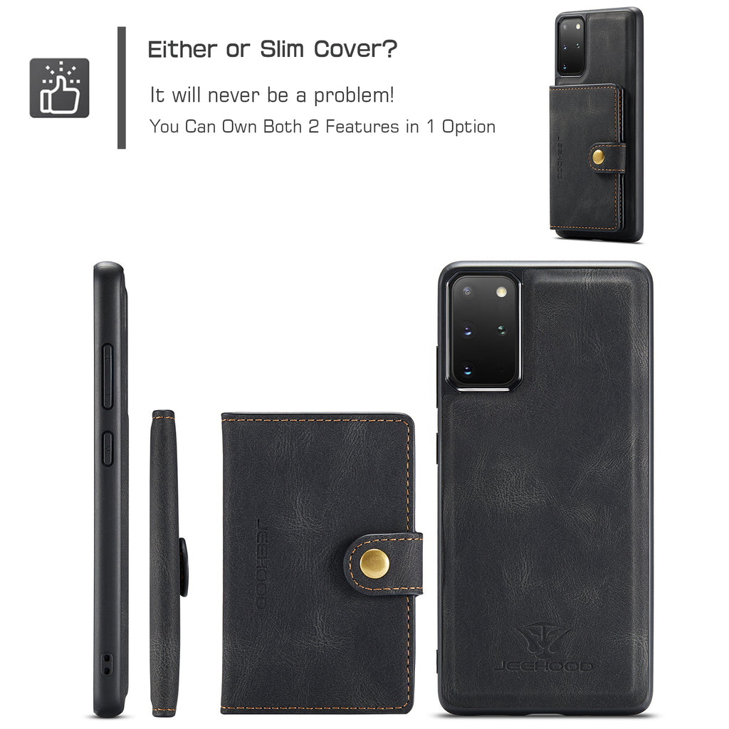 For Samsung Galaxy S20 Plus 5G Case JEEHOOD J01 Retro Leather Phone Back Cover with Detachable Magnetic Card Holder