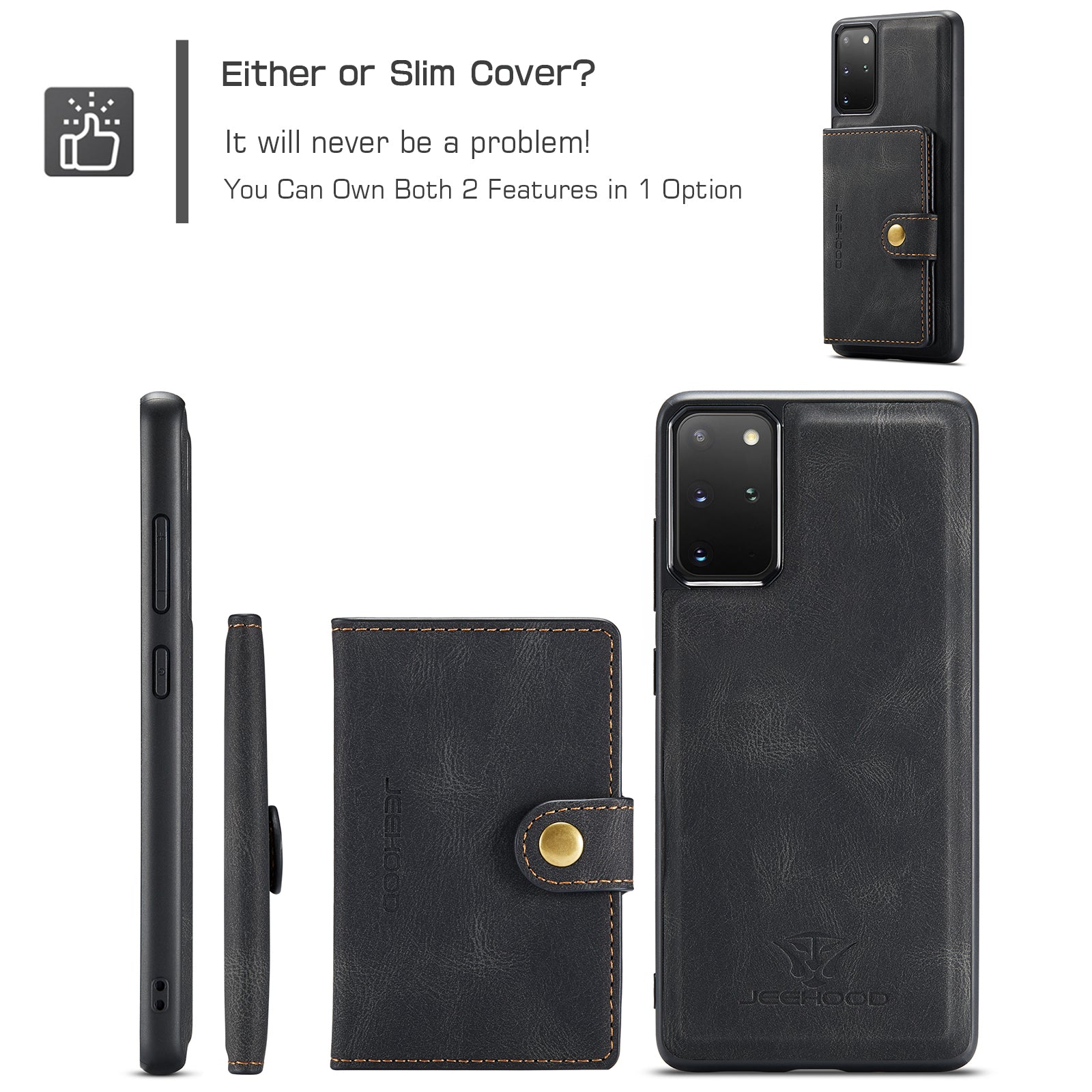 For Samsung Galaxy S20 Plus 5G Case JEEHOOD J01 Retro Leather Phone Back Cover with Detachable Magnetic Card Holder