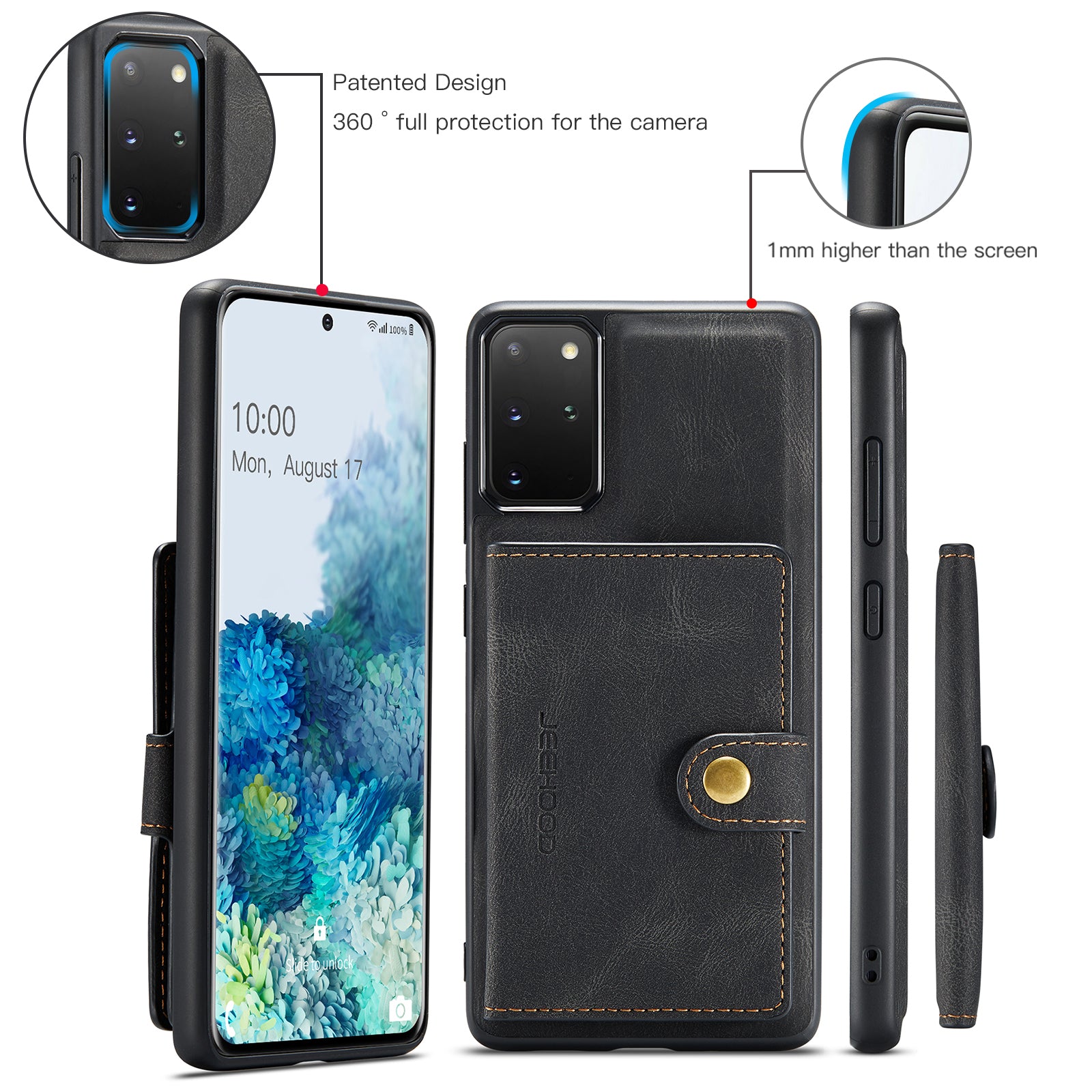 For Samsung Galaxy S20 Plus 5G Case JEEHOOD J01 Retro Leather Phone Back Cover with Detachable Magnetic Card Holder